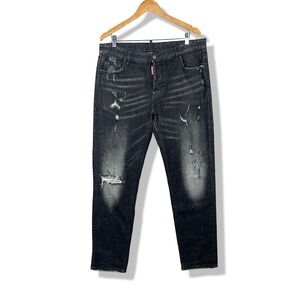 DSQUARED2 Distressed Jeans Mens 38 Black Denim Paint Splatter Grunge Stretch